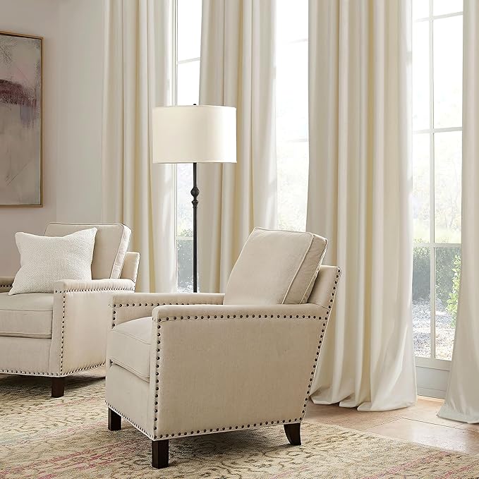RYB HOME 90 inches Beige Velvet Curtains - Rod Pocket & Back Tab Super Soft Winter Window Panels Privacy Theraml Insulted Drapes for Bedroom Bathroom, W52 x L90, 1 Pair