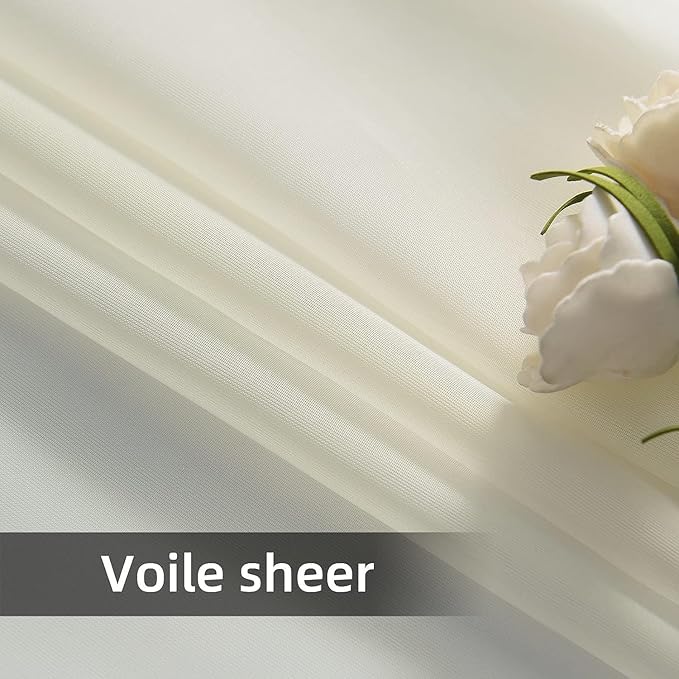 youleyar Solid Sheer Rod Pocket Curtain Voile Draperies 2 Panels White Beige Black Ivory Coffee 26 Inch Width 40 Inch Long 1 Pair for Kitchen Bedroom Children Living Room Yard(Ivory,26Wｘ40L)
