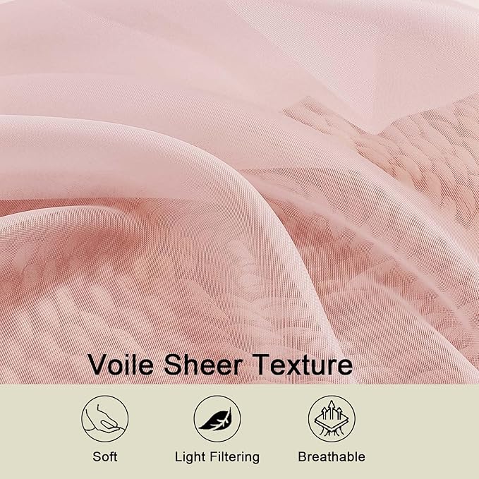 Blush Sheer Curtains for Bedroom Living Room 45 Inch Length 2 Panels, Soft Airy Light Filtering Small Kitchen Window Curtains, Rod Pocket Short Curtain Drapes, Blush, 42" Wx45 L Inches