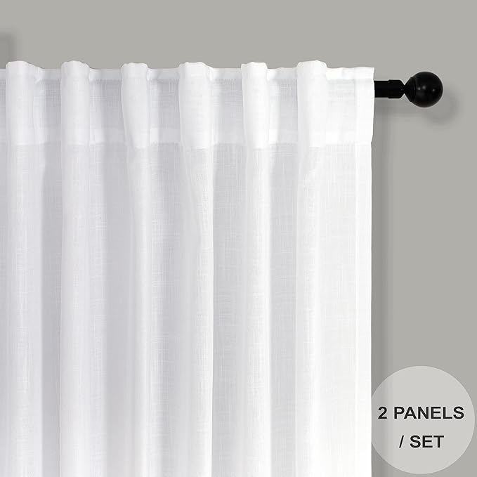 Pitalk White Linen Extra Long Curtains 120 Length for Living Room 2 Panels Set Back Tab Rod Pocket Drapes Semi Sheer High Ceiling Curtains for Large Windows Patio Sliding Door Bedroom 10 FT 52x120