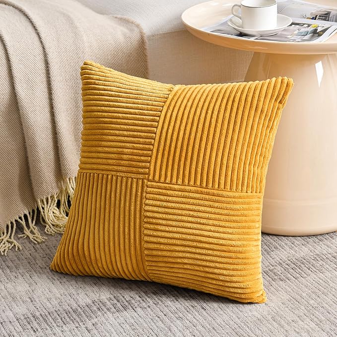 Fancy Homi 2 Packs Sunflower Yellow Spring Decorative Throw Pillow Covers 18x18 Inch for Living Room Couch Bed Sofa, Gold Yellow Home Decor, Soft Corss Corduroy Patchwork Textured Cushion Case 45x45cm