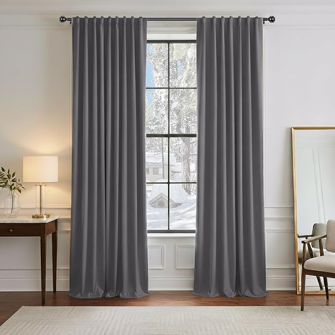 Pony Dance Blackout Curtains Thermal Insulated Window Treatment Panels Room Darkening Shade Drapes for Living Room Back Tab/Rod Pocket Bedroom Draperies, 55 x 90 Inch, Grey, 2 Panels