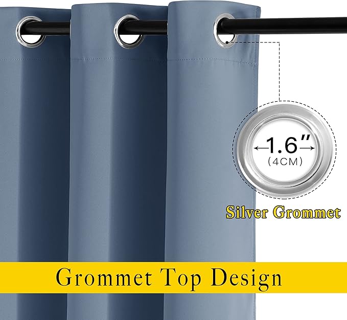NICETOWN Blackout Living Room Curtains Extra Wide, Triple Weave Grommet Top Thermal Insulated Window Treatment Light Blocking Panels for Patio/Porch (Stone Blue, W80 x L84, Set of 2)