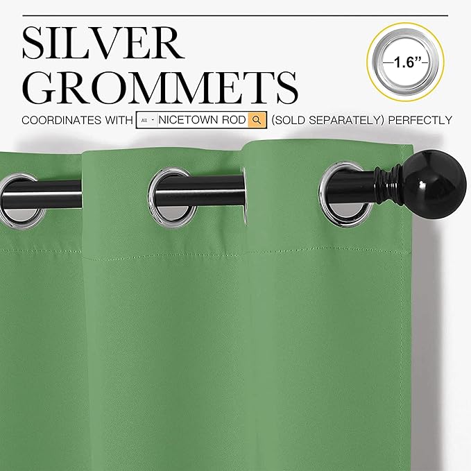 NICETOWN Froest Green Blackout Curtains 68 inches Length for Laundry Room, 2 Panels, 42" Wide, Thermal Insulated Decoration Drapes for Office Window