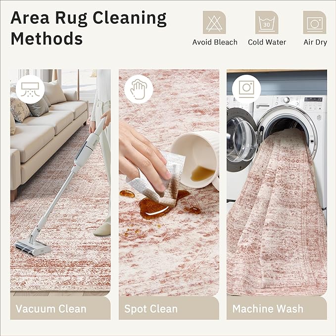 6x9 Area Rug for Living Room Washable Non-Slip Modern Rugs for Bedroom Dining Room Ultra-Thin Indoor Pink Rug