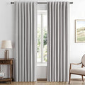 MIULEE 100% Blackout Linen Curtains for Bedroom, Greyish White Solid Luxury Decor Thermal Insulation Room Darkening Drapes for Living Room Nursery Back Tab Rod Pocket 42 x 63 Inches, 2 Panels