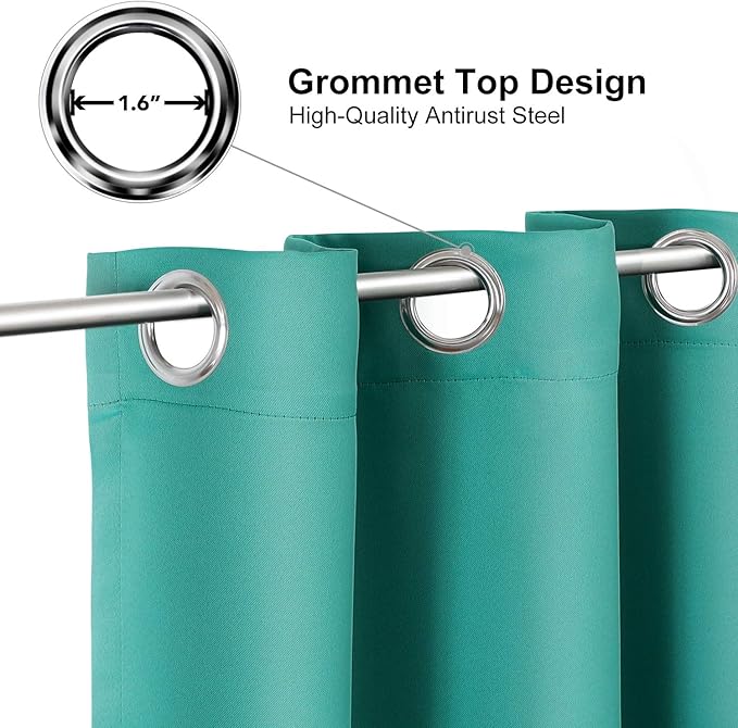 ChrisDowa Small Window Curtains for Kitchen and Bedroom - Grommet Short Thermal Insulated Room Darkening Curtains (2 Panels, Teal, 52 x 36 Inch)