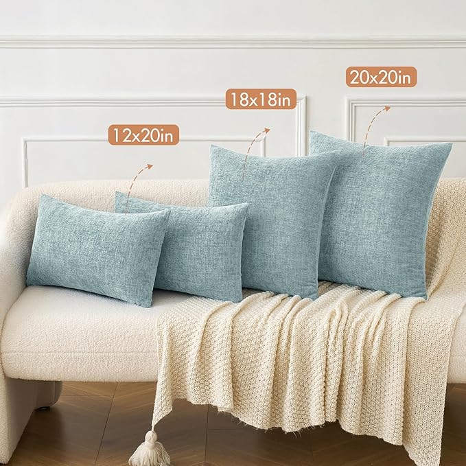 MIULEE Pack of 2 Light Blue Throw Pillow Covers 16x16 Inch Soft Chenille Pillow Covers for Sofa Living Room Spring Home Decor Couch Solid Dyed Cases