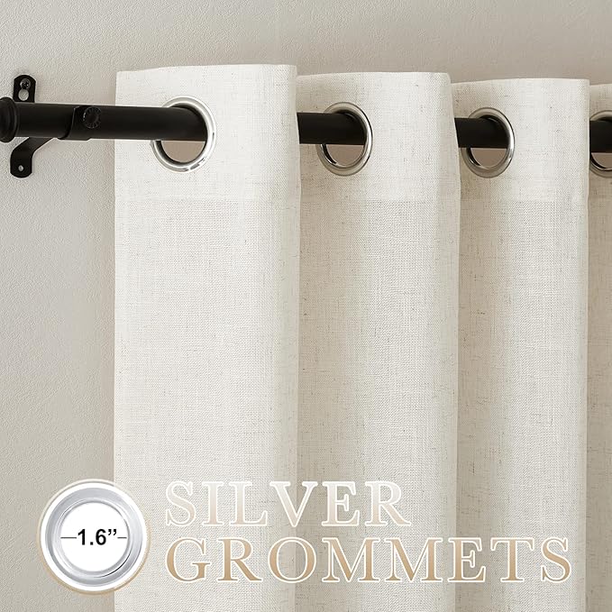 NICETOWN Semi Sheer Linen Burlap Curtains for Living Room, Grommet Privacy Semitransparent with Light Filter Flax Linen Blend Drapes for Bedroom Hall/Villa, W52 x L108, 2 Panels