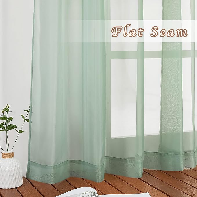 NICETOWN Sheer Sage Green Curtains for Bedroom 108 inches Length, Grommet Airy & Breathable Soft Voile Sheer Window Treatment with Light Filtering for Living Room, W54 x L108, 2 Panels