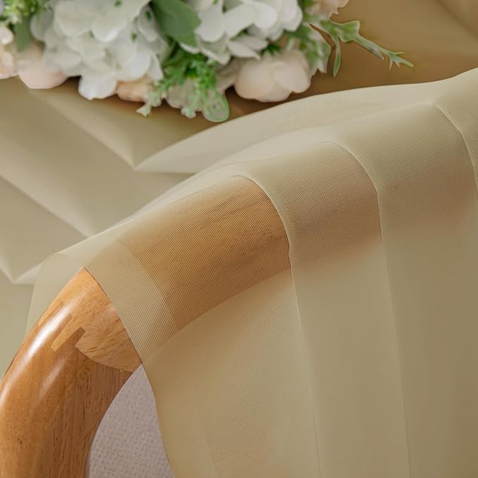 OWENIE Gold Sheer Curtains, 63 Inch Length 2 Panels Set, Soft Voile Drapes for Living Room, Bedroom, Rod Pocket, 2pcs, Each 42" W x 63" L