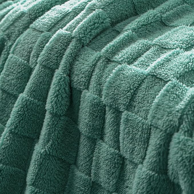 Exclusivo Mezcla Fleece Throw Blanket for Couch,Super Soft and Warm Lightweight Checkered Pattern Blankets for All Seasons,50x60 Inches, Celadon
