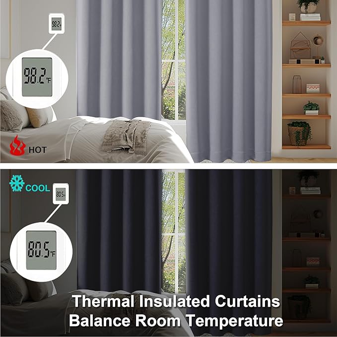 Simplebrand Ava Silver Grey Blackout Curtains for Bedroom 96 Inches Long 2 Panels, Solid Thermal Insulated, Energy Saving Living Room Window Treatment Curtains Blackout Drapes, W40 x L96 Inch, Silver