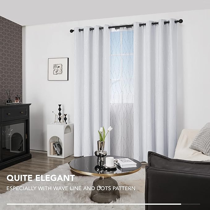 Deconovo Room Darkening Curtains for Living Room, Thermal Insulated Noise‑Reducing Drapes, Wave Dots Foil Print, 52 x 84 Inch Length, 2 Panels, Machine‑Washable Privacy Window Curtain for Bedroom