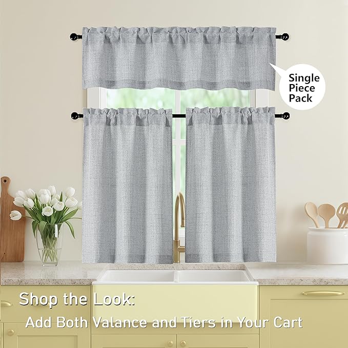 Grey Valances for Windows, Light Filtering Faux Linen Textured Small Short Valance Curtains for Bathroom Basement Farmhouse, Rod Pocket Top Half Curtains for Windows, 60Wx20L Inch