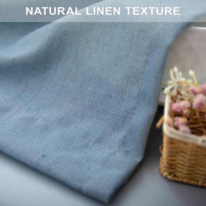 Blue Curtains 38 Inch Width for Kitchen Door 2 Panels Back Tab Rod Pocket Semi Sheer Linen Skinny Light Blue Small Curtain for Bedroom Laundry Bathroom Side Windows Country Farmhouse Wide 38x63 Length