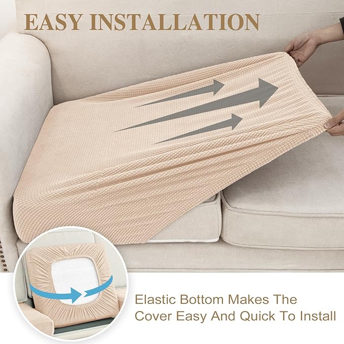 Couch Cushion Cover Loveseat Cover or 2 Seat Sofa Cover Washable Stretch Sectional Sofa Slipcover(1 Piece for Loveseat or Sofa 2-Seater, Natural)