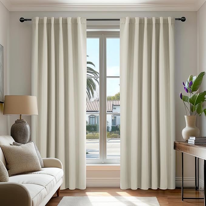 Deconovo Blackout Curtains, Thermal Insulated, W52 x L95 2 Panels, Back Tab, Machine Washable, Room-Darkening Drapes for Bedroom/Living Room Light Beige