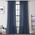 Navy Blue Curtains 90 inch Length for Bedroom Back Tab Light Filtering Semi Sheer Blue Living Room Curtains Linen Cotton Textured Indigo Blue Drapery Panel Modern Aesthetic Decor 60" Wx90 L
