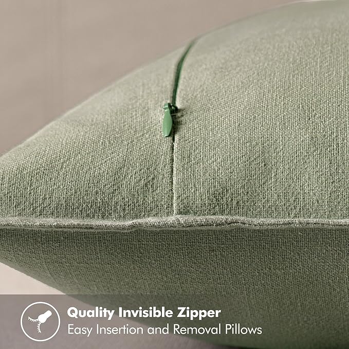 MIULEE Decorative Linen Euro Sham Pillow Covers 26x26 Sage Green Boho Farmhouse Neutral Spring Couch Throw Pillows for Bed Pack of 2 Accent Modern Pillowcase Summer Sofa Livingroom Home Decor