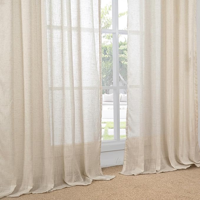 BGment Long Linen Curtains 102 Inch Length for Living Room Window, Semi Sheer Natural Textured Drapes for Bedroom Dining Farmhouse Decorative Rustic Rod Pocket Lightweight, 2 Panels, Each 52 Inch Wide