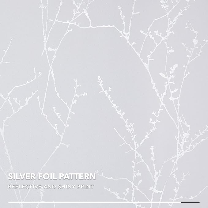 Deconovo Greyish White Curtains, Room Darkening Curtain, Thermal Insulated Soundproof Drapes, Silver Branch Print, 42 x 72 Inch Long, Grommet Window Panels for Living Room Bedroom Nursery, Set of 2