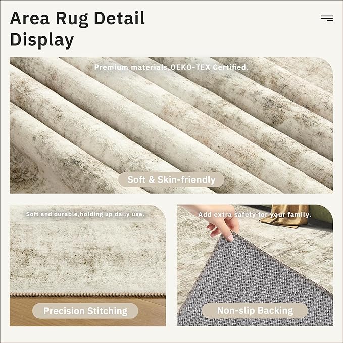 2x3 Washable Rugs for Kitchen, Floor, Entryway, Powder Room Small Area Rug Non-Slip Vintage Low Pile Throw Door Mat Beige/Gray