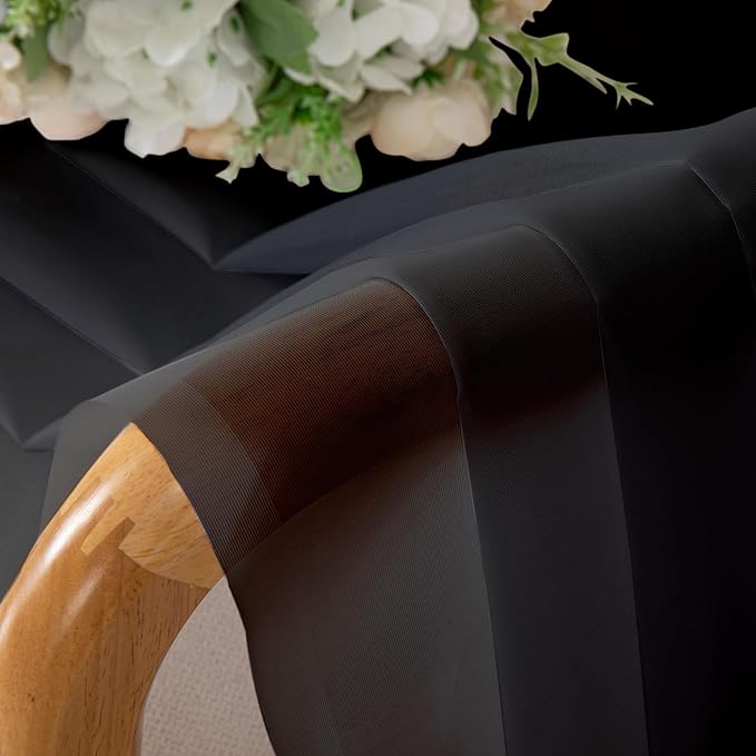 Aiyufeng Black Sheer Curtains 90 Inches Long, Light Filtering Rod Pocket Solid Color Window Sheer Curtain Panels, Elegant Curtains & Drapes for Living Room, Bedroom 2 Panels (Black, 59" W x 90" L)