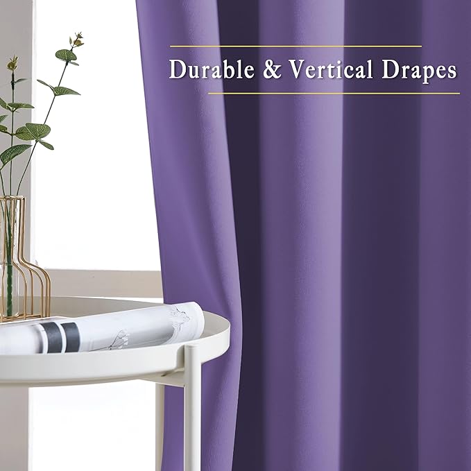 NICETOWN Blackout Lilac Purple Curtains 84 inches Long, Grommet Room Darkening Thermal Insulated Sound Dampening Window Treatments for Bedroom/Home Office, 2 Panels, W46 x L84