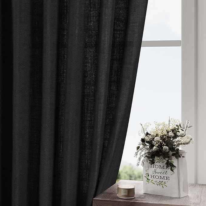 Linen Black Curtains 135 inch Extra Long for Living Room Back Tab Light Filtering Semi Sheer Drapes Modern Farmhouse Coastal Decor Cotton Textured Curtain for Floor to Ceiling High Window 52x135