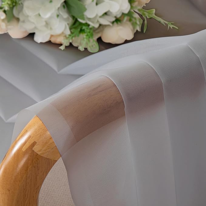 Chyhomenyc Sheer Light Grey Valances for Windows 2 Pack, Small Window Curtains for Living Room Bathroom Cafe Laundry Basement, Modern Top Dual Rod Pocket Voile Curtain, 42W x 14L inches