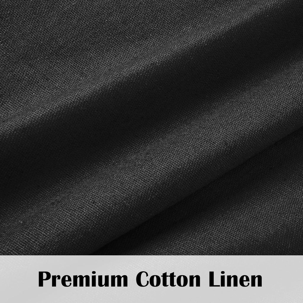 Farmhouse Valance Curtains, Boho Cotton Linen Kitchen Valance, Black Rustic Button Window Valance for Kitchen Bathroom Bedroom, Country Rod Pocket Valances for Windows, Black, 52 X 18 Inch