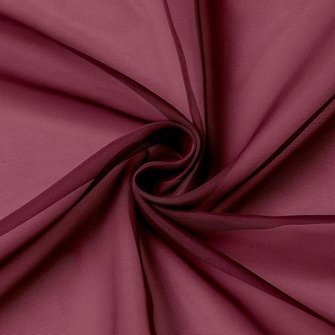 Kitchen Curtains 24 Inch Length Tier 2 Pieces, Burgundy Sheer Curtain Solid Soft Sheer Short Curtains for Windows, Cafe Bathroom Basement Rod Pocket Drapes, Burgundy, Each 42" Wx24 L Inches