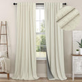 Cream Beige Blackout Curtains 90 Inches Long Thick Linen Patio Curtains for Sliding Glass Doors Cute Black Out Curtain for Nursery Bedroom Aesthetic Back Tab Pocket Pleated Drape 2 Panels 52x90 Length