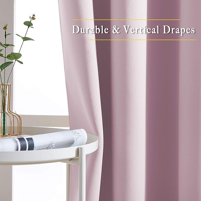 NICETOWN Room Darkening Short Curtains for Kitchen - Thermal Insulated Solid Grommet Top Room Darkening Curtain Panels/Draperies for Bedroom/Cafe (Baby Pink, 1 Pair, 34 x 50 Inch)