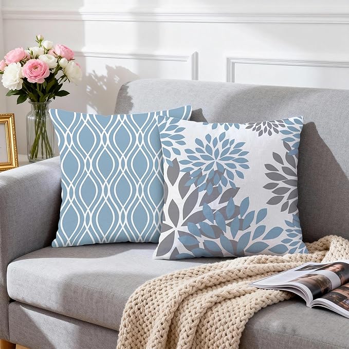 Hexagram Geometric Aqua Blue Pillow Covers 16x16 Set of 4, Decorative Outdoor Boho Modern Throw Pillow Covers, Home Sweet Home Farmhouse Cushion Case for Couch Sofa Bedroom Indoor Decor(No Insert)
