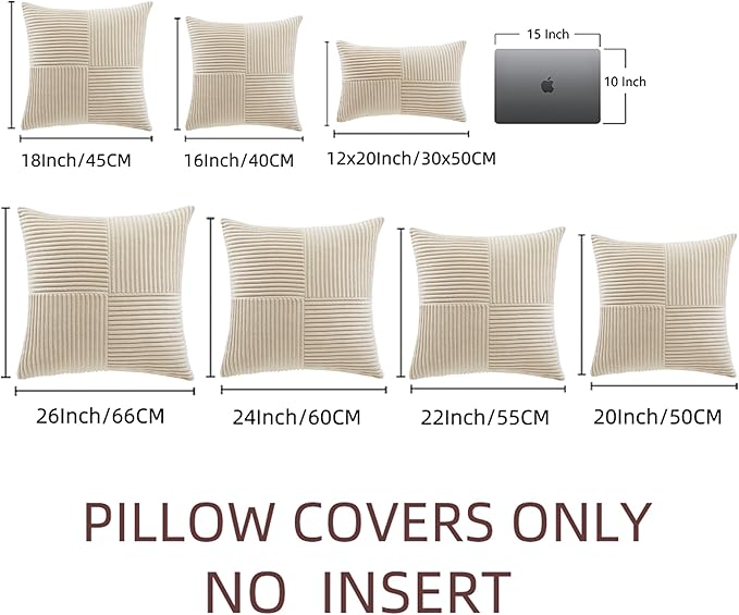 Fancy Homi 2 Packs Tan Decorative Throw Pillow Covers 20x20 Inch for Living Room Couch Bed Sofa, Farmhouse Boho Home Decor, Soft Corss Corduroy Patchwork Accent Square Beige Cushion Case 50x50 cm
