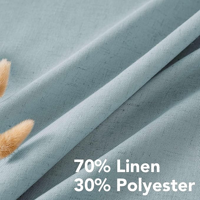 H.VERSAILTEX Living Room Linen Curtains - Semi Sheer, Nickel Grommet, Energy Saving, Light Filtering Window Treatments - Cloud Blue, 2 Panels, 52 x 96 Inch