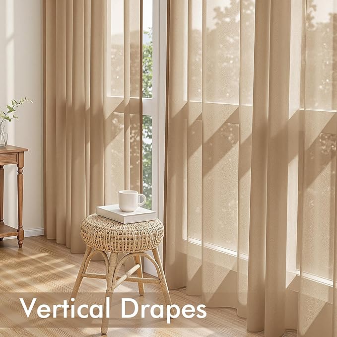 MIULEE Brown Sheer Curtains 84 Inches Long, 4 Panels Set, Rod Pocket Voile Drapes Light Filtering and Semi Transparent, Elegant Window Treatments for Bedroom Living Room,42 x 84 Inches