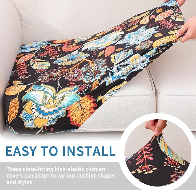 hyha Printed Couch Cushion Covers, Floral Sofa Covers Washable for Cushion Couch, Stretch Pattern Outdoor Cushion Covers for Patio Furniture with Elastic Bottom(Back Cover L, Floral)