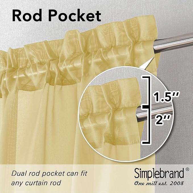 Simplebrand Yellow Sheer Curtains 84 Inches Long, Light Filtering Rod Pocket Solid Color Window Sheer Curtain Panels, Elegant Curtains & Drapes for Living Room, Bedroom 2 Panels (42" W x 84" L)