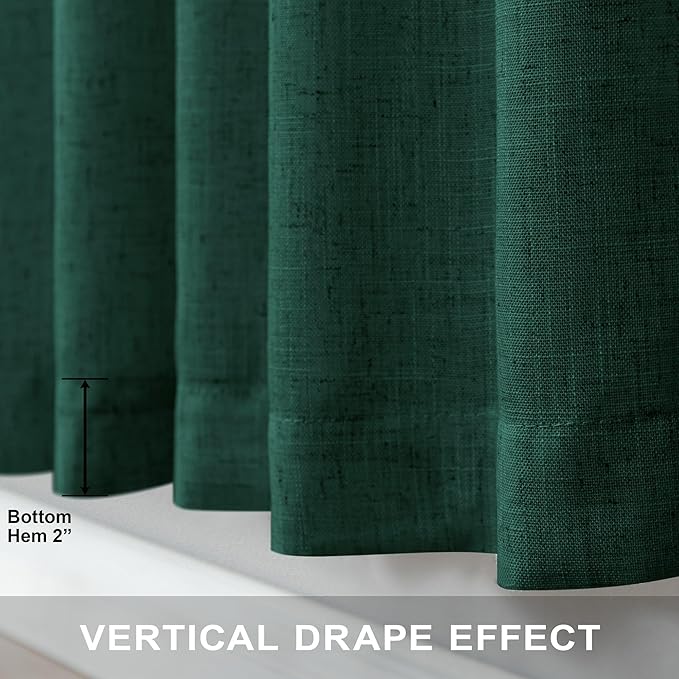 Pitalk Dark Green Curtains 63 Inch Length for Bedroom 2 Panels Back Tab Pocket Lightweight Light Filtering Semi Sheer Linen Hunter Green Curtain for Boys Room Kitchen Olive Forest Decor 52x63