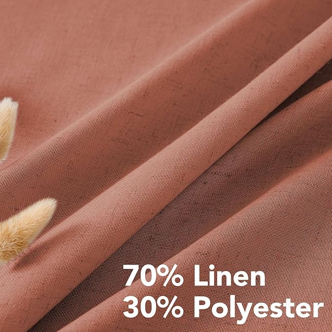 H.VERSAILTEX Linen Curtains Home Decorative Nickel Grommet Curtains Privacy Added Energy Saving Light Filtering Semi Sheer Window Treatments Draperies for Bedroom, Terracotta, 2 Panels, 52 x 54 - Inch
