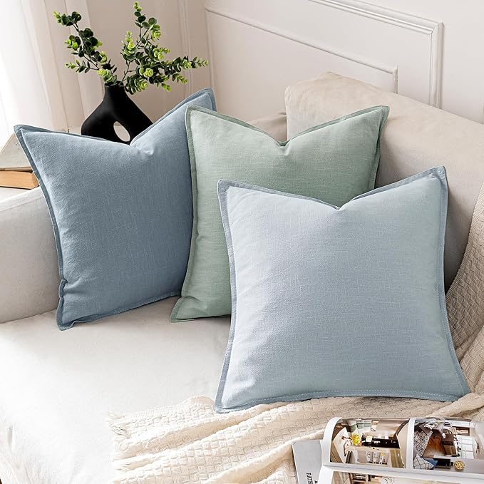 MIULEE Decorative Linen Pillow Covers 18x18 Inch Blue Grey Boho Farmhouse Neutral Couch Throw Pillows for Bed Pack of 2 Accent Coastal Modern Pillowcase Summer Sofa Livingroom Home Decor