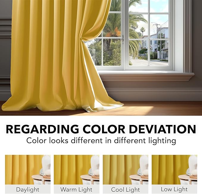 Deconovo Rod Pocket and Back Tab Blackout Curtains for Living Room Thermal Insulated Room Darkening Curtains 42Wx95L Inch Mellow Yellow 2 Panels