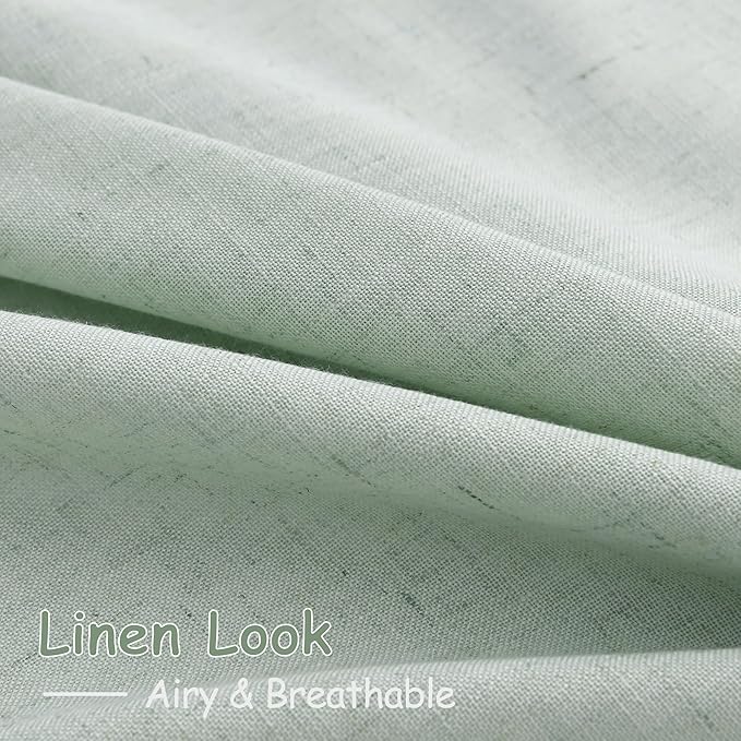 Nanspring Aqua Green Linen Curtains 84 Inch Length 2 Panels Set for Living Room Rod Pocket Back Tab Light Filtering Window Drapes for Bedroom Dining Room Protect Privacy Modern Farmhouse Decor 52x84