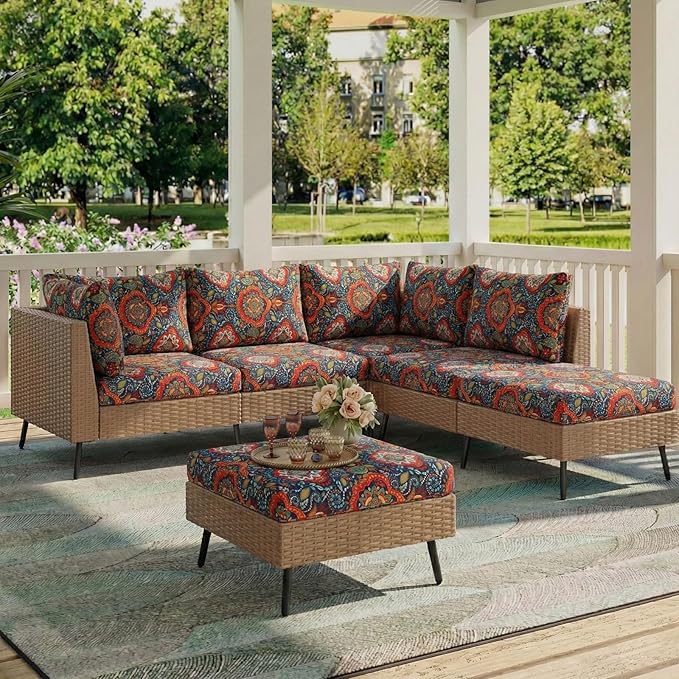 hyha Printed Couch Cushion Covers, Floral Sofa Covers Washable for 3 Cushion Couch, Stretch Pattern Outdoor Cushion Covers for Patio Furniture with Elastic Bottom(3 Packs, Mandala Floral)