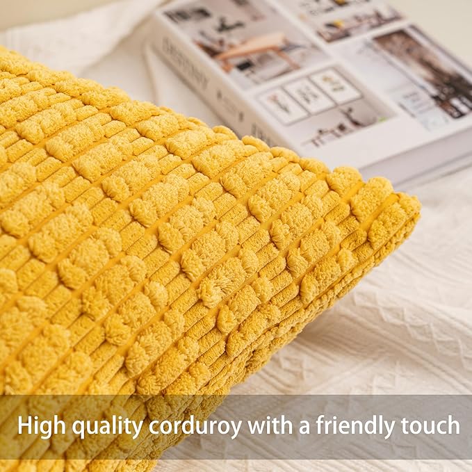 Pack of 2 Corduroy Decorative Throw Pillow Covers 12x24 Inch Soft Striped Pillow Covers Modern Farmhouse Home Decor for Sofa Living Room Couch Bed（Yellow）
