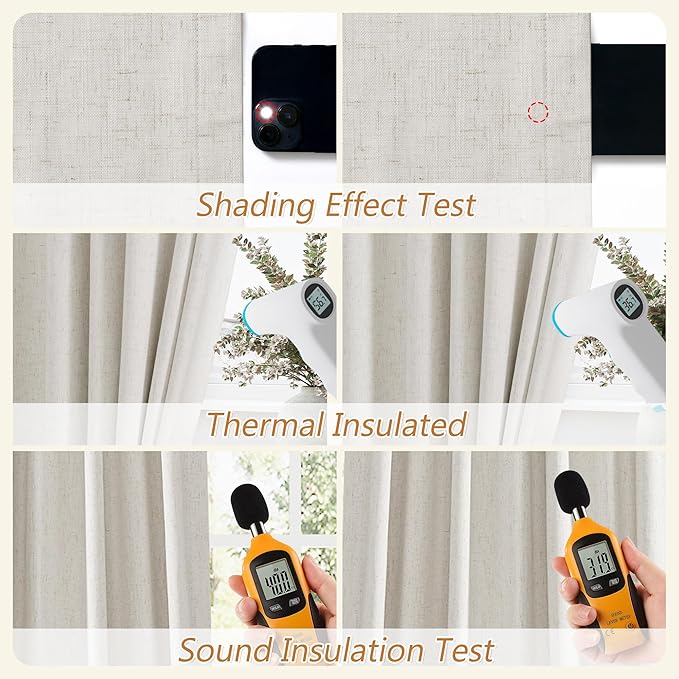 Guken Boho 100% Blackout Curtains 108 Inch Long for Living Room Bedroom Back Tab Thermal Insulated Noise Reducing Black Out Linen Drapes Room Darkening Window Curtain 2 Panels Set, 9 FT