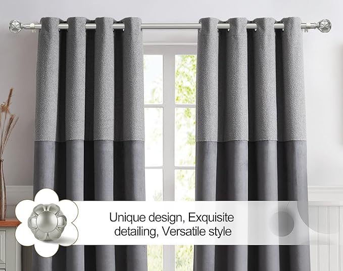 KAMANINA Silver Curtain Rods for Windows 72 to 144 Inches (6-12ft) Long Heavy Duty Curtain Rods, 7/8 Inch Adjustable Drapery Rods with Decorative Netted Texture Finials